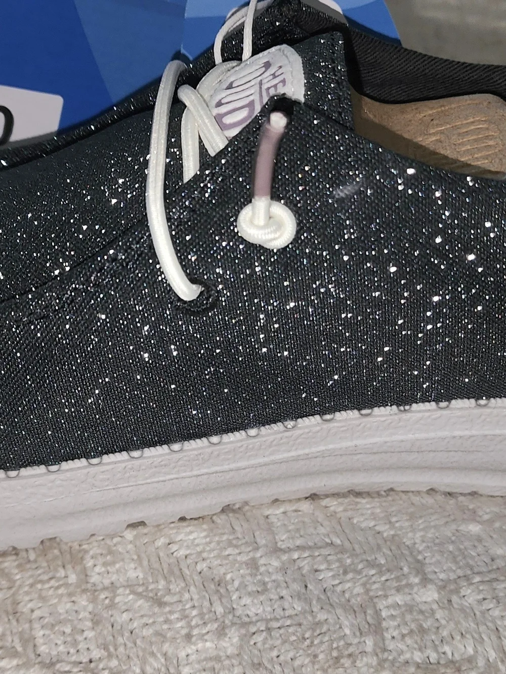 Hey Dude Wally Sparkle Slip-On Shoes - Black with White Speckle Sz 7 NIB - Picture 7 of 9